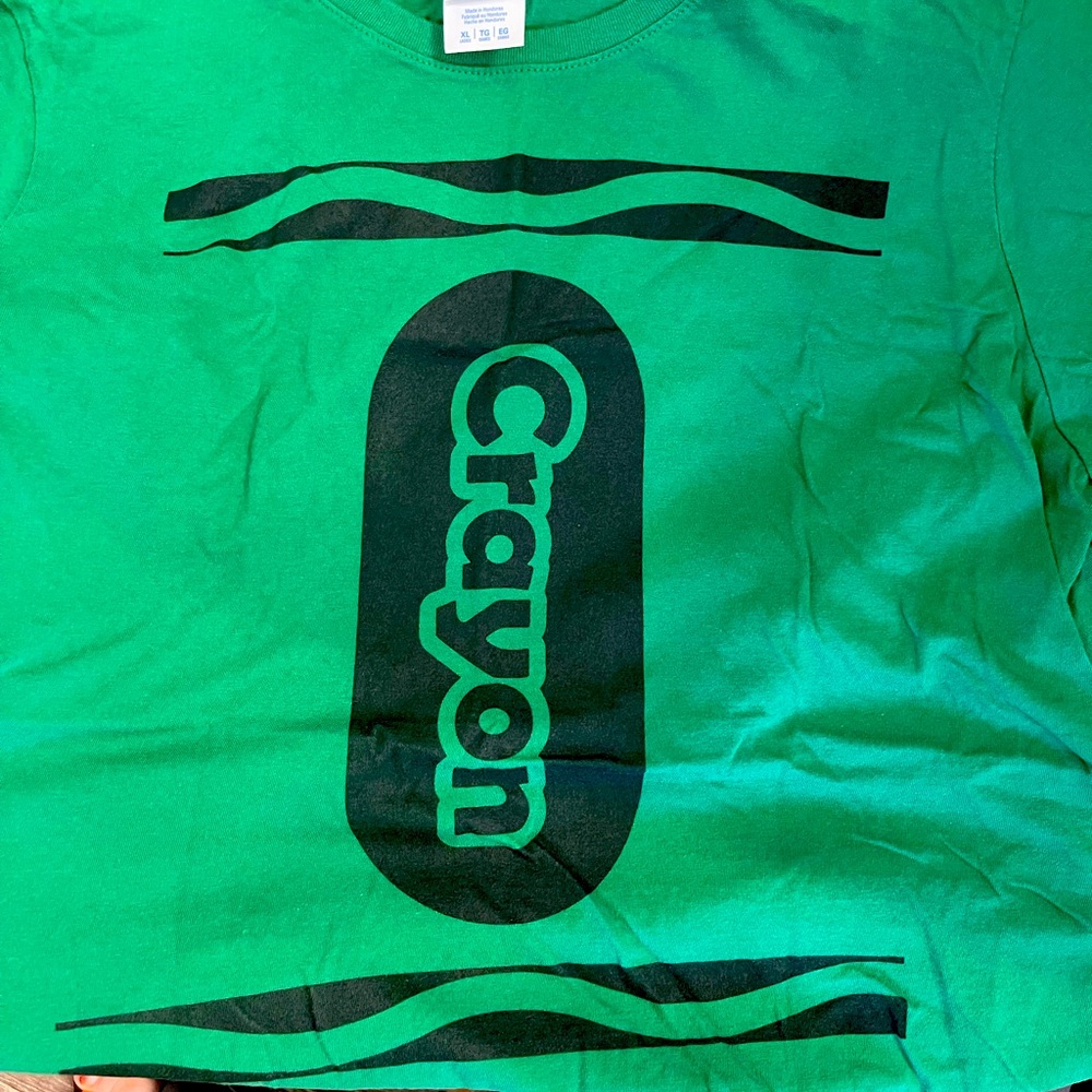 Women’s green crayon T-shirt. Worn once for Halloween. Loose fit. Soft.